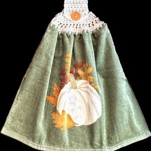 Kitchen Towel With Crochet Top/ White Pumpkin